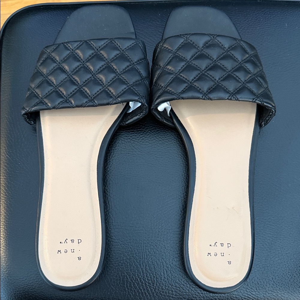 a new day Black Quilted Slide Sandals